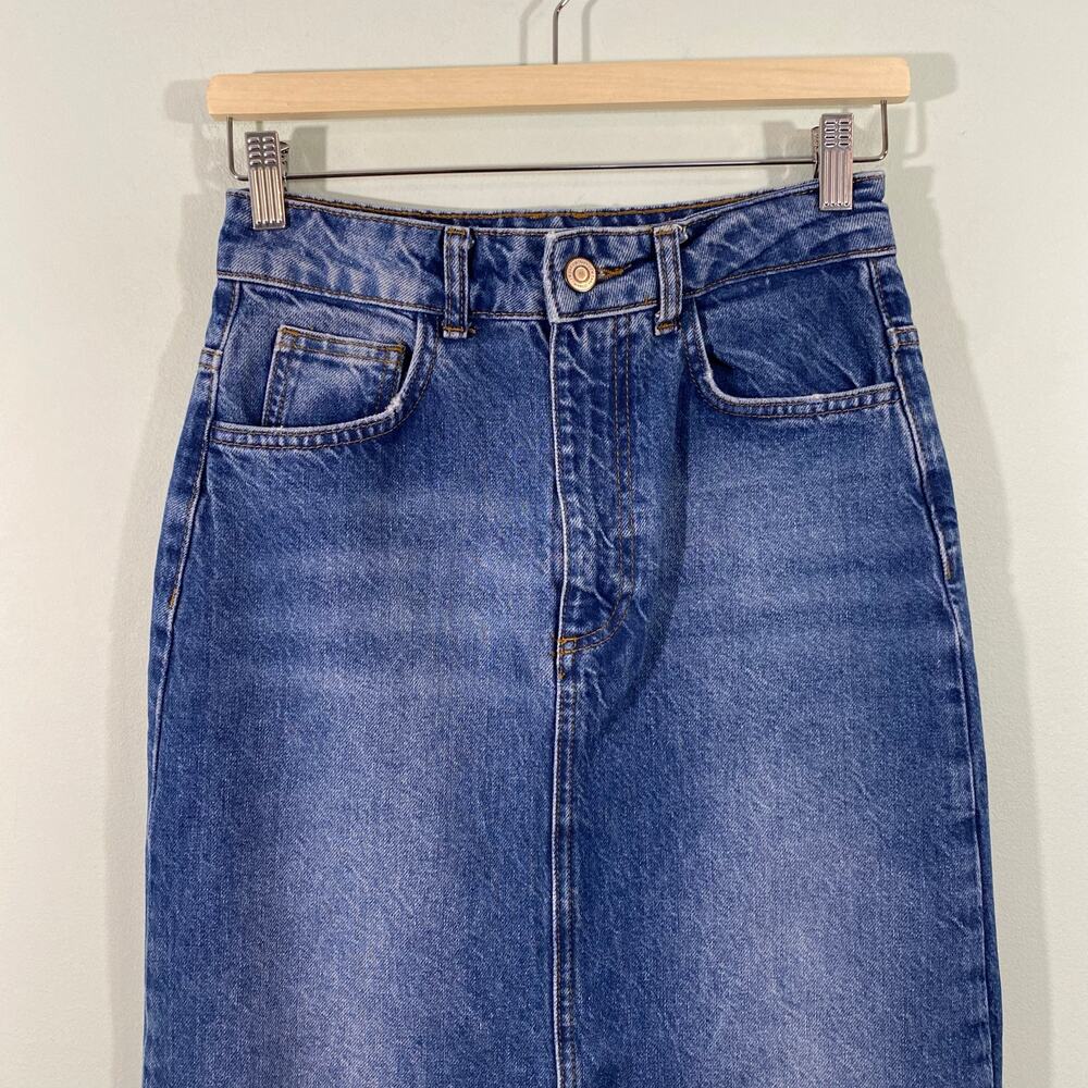 Zara Blue Denim Maxi Skirt with Front Slit - Picture 2 of 7